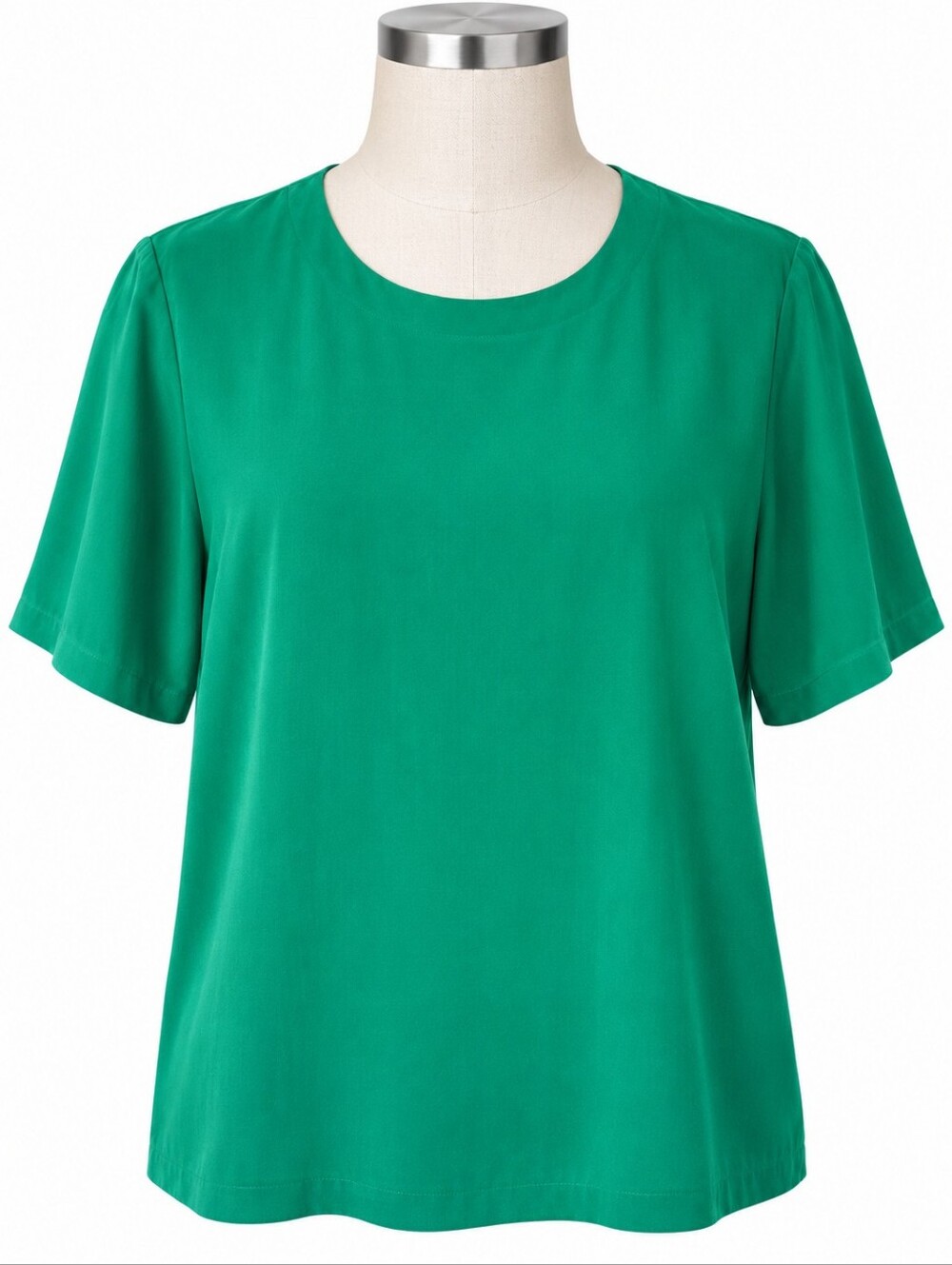 Preston & York Vintage 100% Silk Blouse Top Emerald Green Crew Neck Short Sleeve